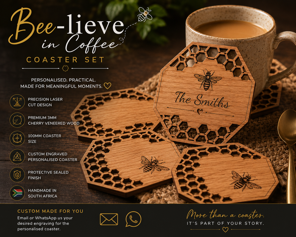 Bee-lieve in Coffee Coaster Set - Personalized